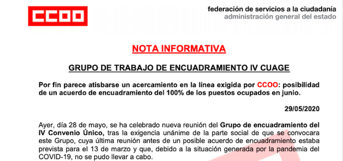 Nota de CCOO