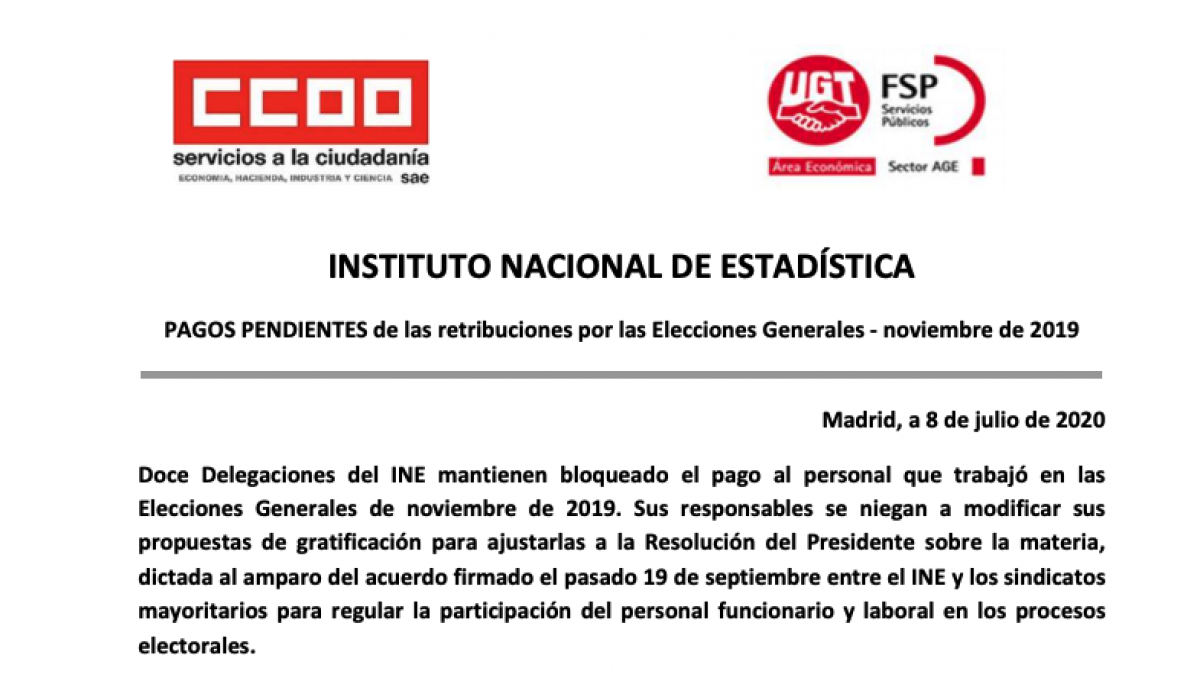 Nota conjunta CCOO y UGT