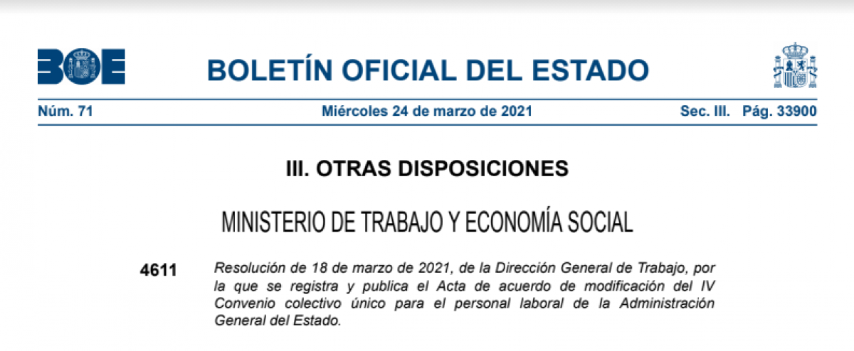BOE con la publicacin del Acta del acuerdo de modificacin del IV CUAGE
