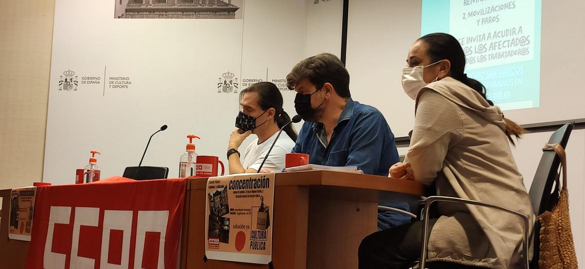 Asamblea de CCOO en el saln de actos del Ministerio de Cultura en Plaza del Rey.