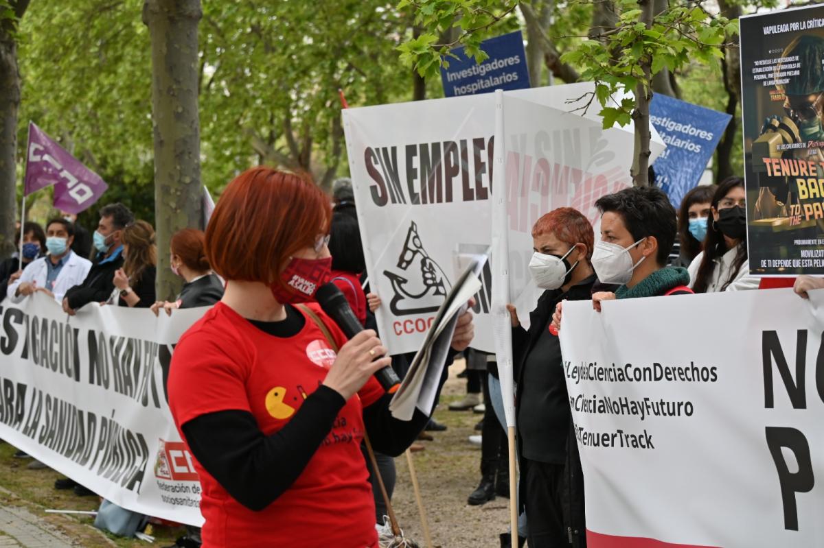 Concentracin frente al Ministerio de Ciencia e Innovacin, en Madrid, contra la reforma de la Ley de Ciencia.