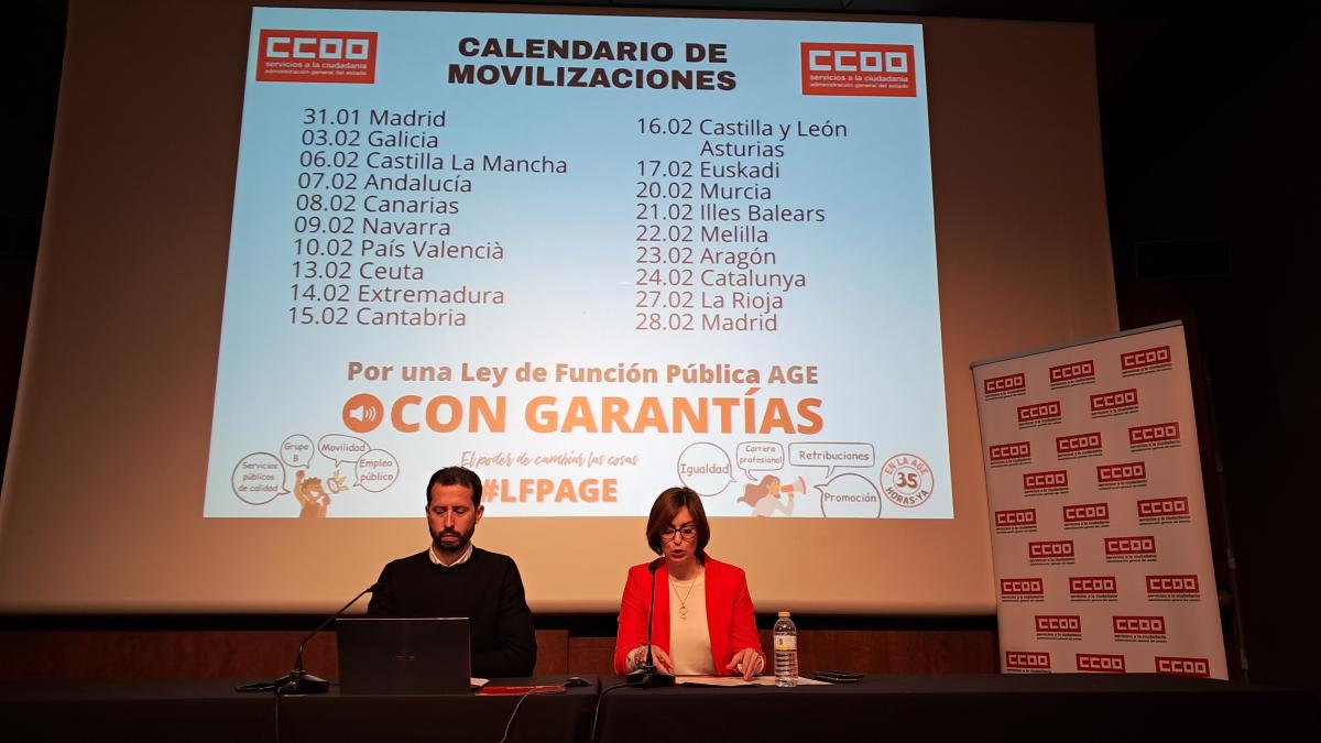 Eli Fernndez y Javi Martnez de CCOO han anunciado en rueda de prensa celebrada este lunes en el Museo Nacional Centro de Arte Reina Sofa que el sindicato emprender movilizaciones en la AGE