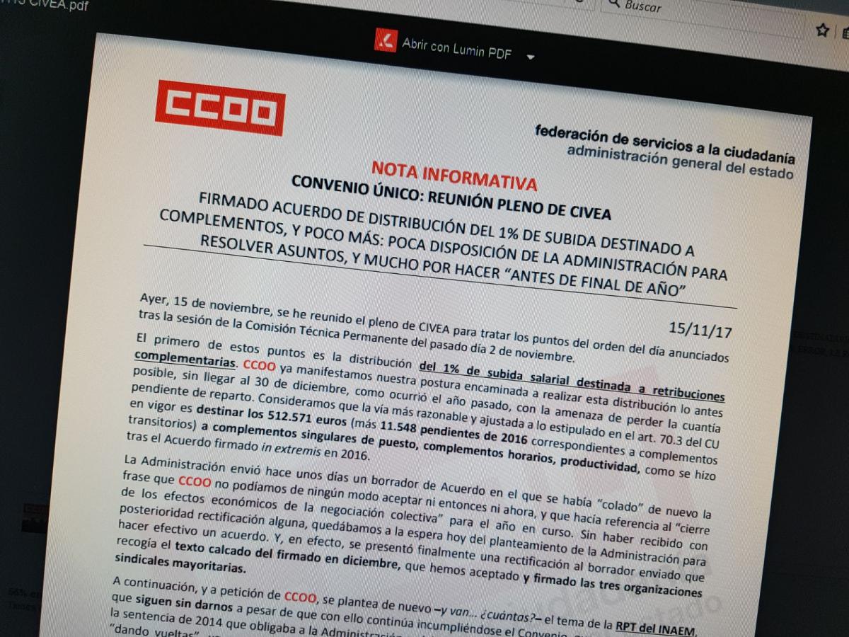 Nota informativa del Pleno de la CIVEA