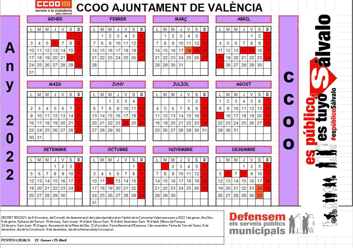 Calendario Laboral 2022 Ayuntamiento de Valencia